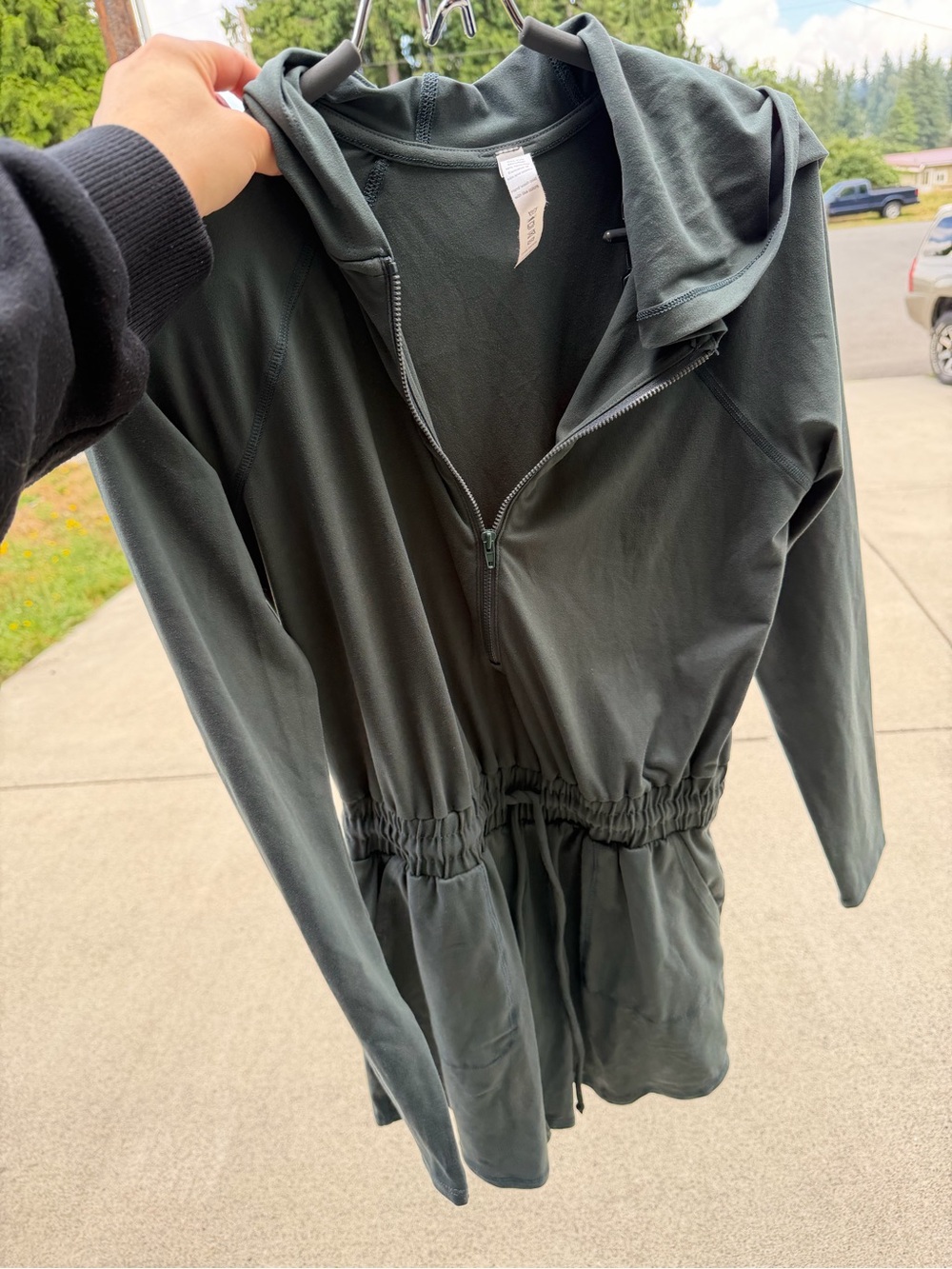 Activewear dress Olive Green Drawstring Hooded with shorts long sleeve